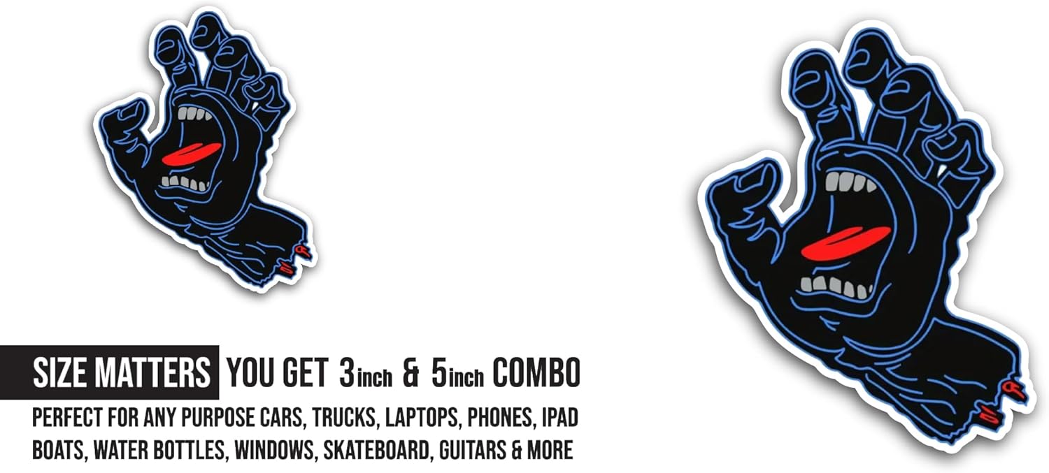 2 (Pieces) 3" and 5" Screaming Blue Hand Sticker, Waterproof Vinyl Decals for Many Purpose Like Cars, Trucks, Laptops, Phones, Windows and More