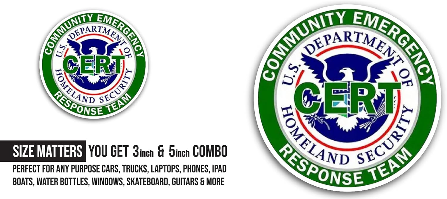 2 (Pieces) 3" and 5" Community Emergency Response Team Sticker, Waterproof Vinyl Decals for Many Purpose Like Cars, Trucks, Laptops, Phones, Windows and More