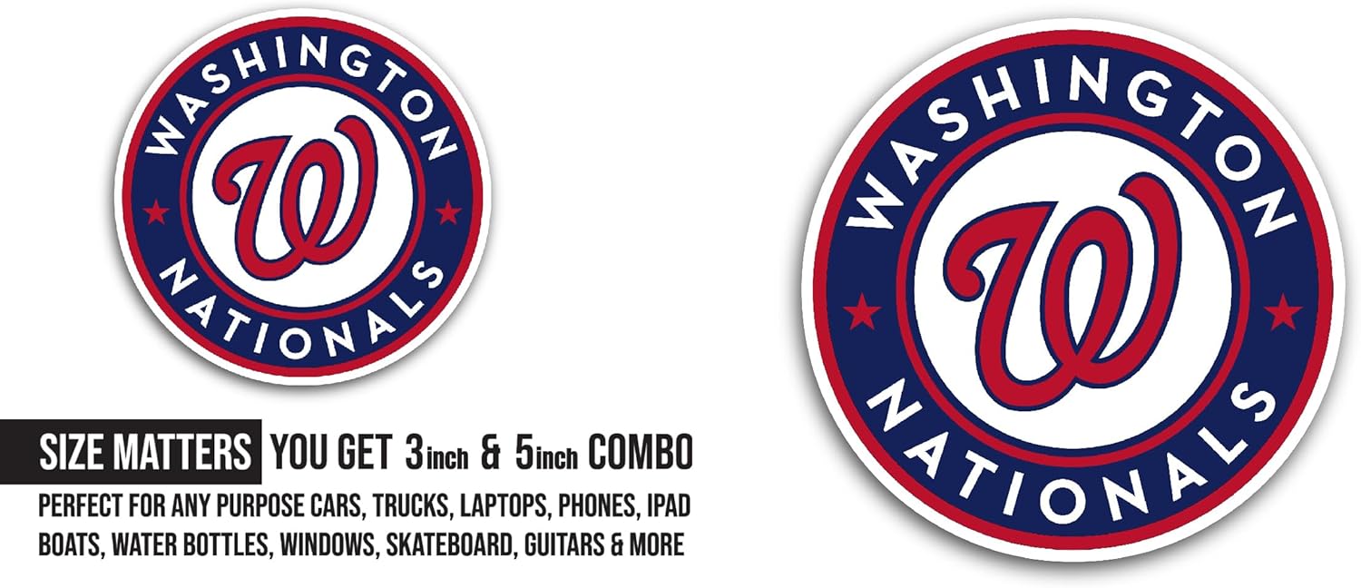 2 (Pieces) 3" and 5" W@shington N@tionals Logo Sticker, Waterproof Vinyl Decals for Many Purpose Like Cars, Trucks, Laptops, Phones, Windows and More