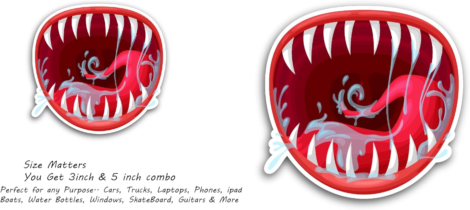 2 (Pieces) 3" and 5" Monster Screaming Vector Sticker, Waterproof Vinyl Decals for Many Purpose Like Cars, Trucks, Laptops, Phones, Windows and More