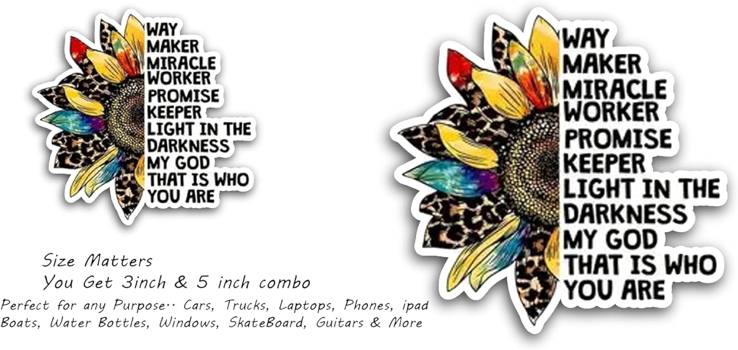 2 (Pieces) 3" and 5" Why Maker Miracle Worker Promise Keeper Decal Sticker, Waterproof Vinyl Decals for Many Purpose Like Cars, Trucks, Laptops, Phones, Windows and More