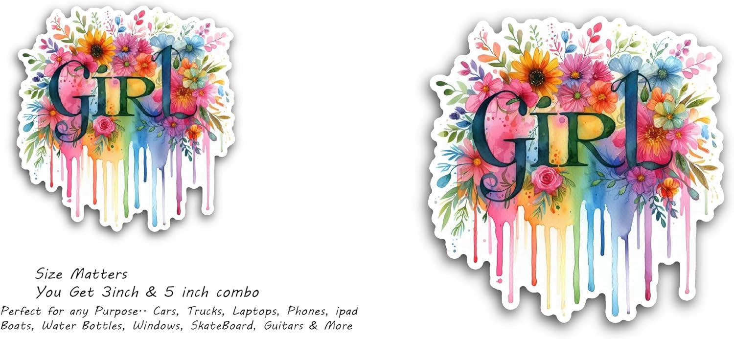 2 (Pieces) 3" and 5" Girl Word Text Sticker, Waterproof Vinyl Decals for Many Purpose Like Cars, Trucks, Laptops, Phones, Windows and More