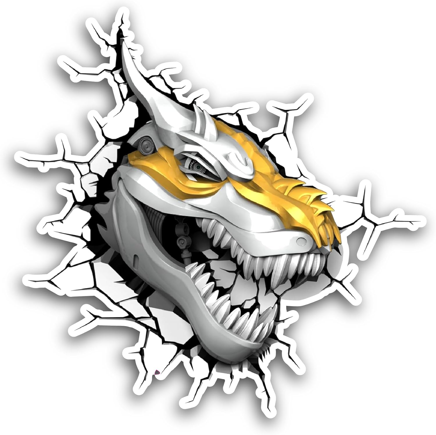 2 (Pieces) 3" and 5" Yellow Dinosaur Head Sticker, Waterproof Vinyl Decals for Many Purpose Like Cars, Trucks, Laptops, Phones, Windows and More