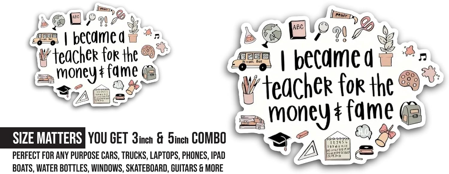 2 (Pieces) 3" and 5" I Became A Teacher Sticker, Waterproof Vinyl Decals for Many Purpose Like Cars, Trucks, Laptops, Phones, Windows and More