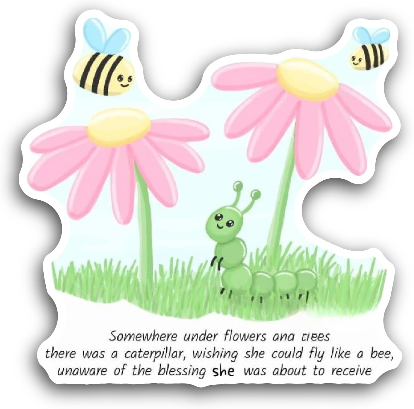 2 (Pieces) 3" and 5" Bees with Flowers Sticker, Waterproof Vinyl Decals for Many Purpose Like Cars, Trucks, Laptops, Phones, Windows and More