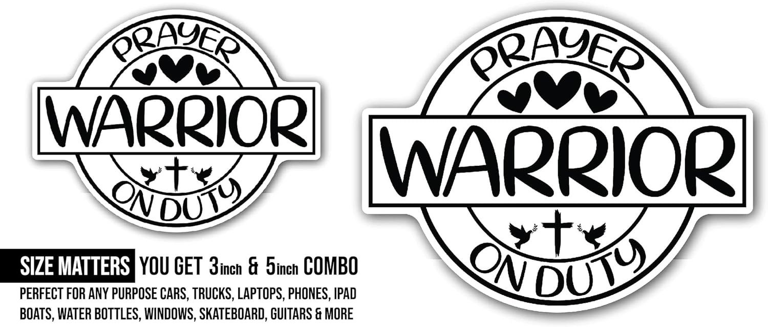 2 (Pieces) 3" and 5" Prayer Warrior Sticker, Waterproof Vinyl Decals for Many Purpose Like Cars, Trucks, Laptops, Phones, Windows and More