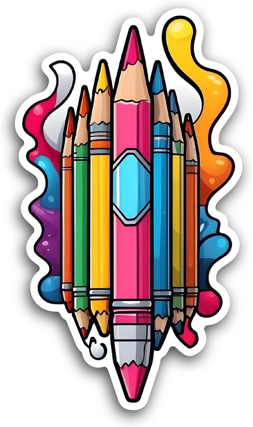 2 (Pieces) 3" and 5" Cartoon Pencil Crayons Sticker, Waterproof Vinyl Decals for Many Purpose Like Cars, Trucks, Laptops, Phones, Windows and More