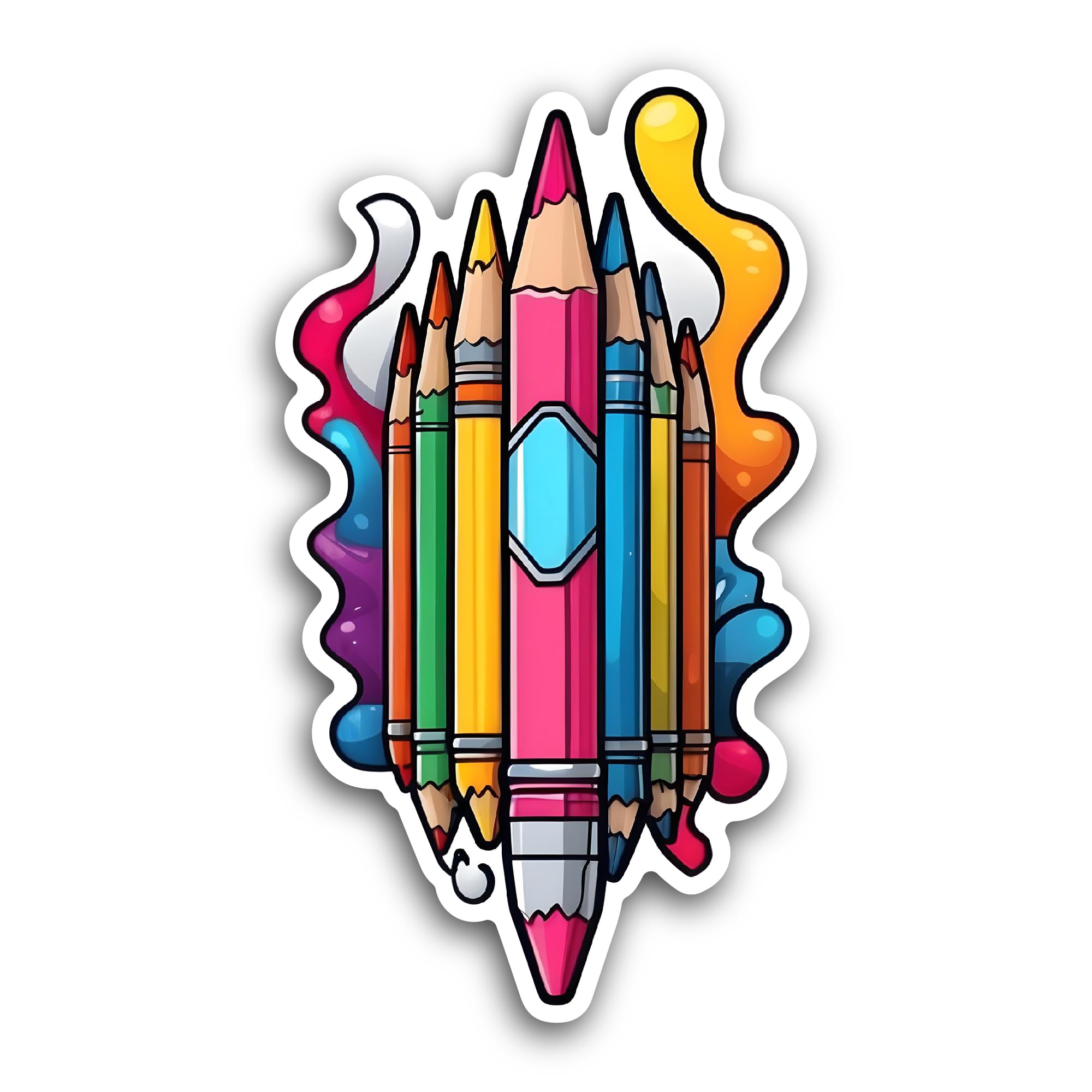 2 (Pieces) 3" and 5" Cartoon Pencil Crayons Sticker, Waterproof Vinyl Decals for Many Purpose Like C