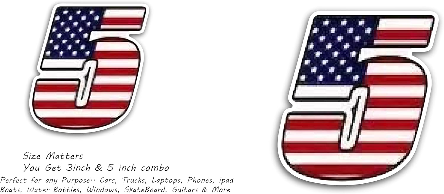 2 (Pieces) 3" and 5" Number Five in American Flag Color Decal Sticker, Waterproof Vinyl Decals for Many Purpose Like Cars, Trucks, Laptops, Phones, Windows and More