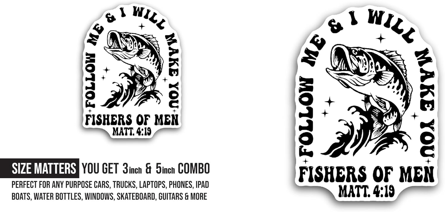 2 (Pieces) 3" and 5" Fishers of Men Text Sticker, Waterproof Vinyl Decals for Many Purpose Like Cars, Trucks, Laptops, Phones, Windows and More