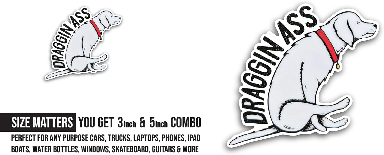 2 (Pieces) 3" and 5" Draggin Sticker, Waterproof Vinyl Decals for Many Purpose Like Cars, Trucks, Laptops, Phones, Windows and More