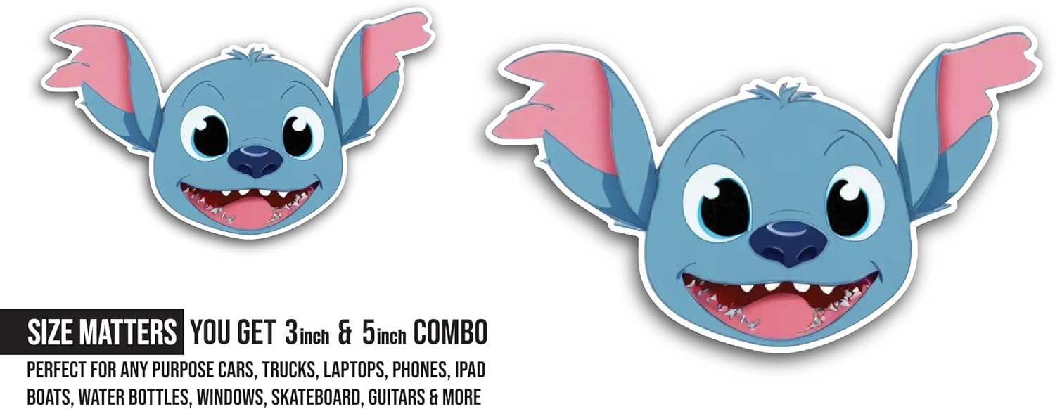 2 (Pieces) 3" and 5" Cute Face, Baby Animal Sticker, Waterproof Vinyl Decals for Many Purpose Like Cars, Trucks, Laptops, Phones, Windows and More