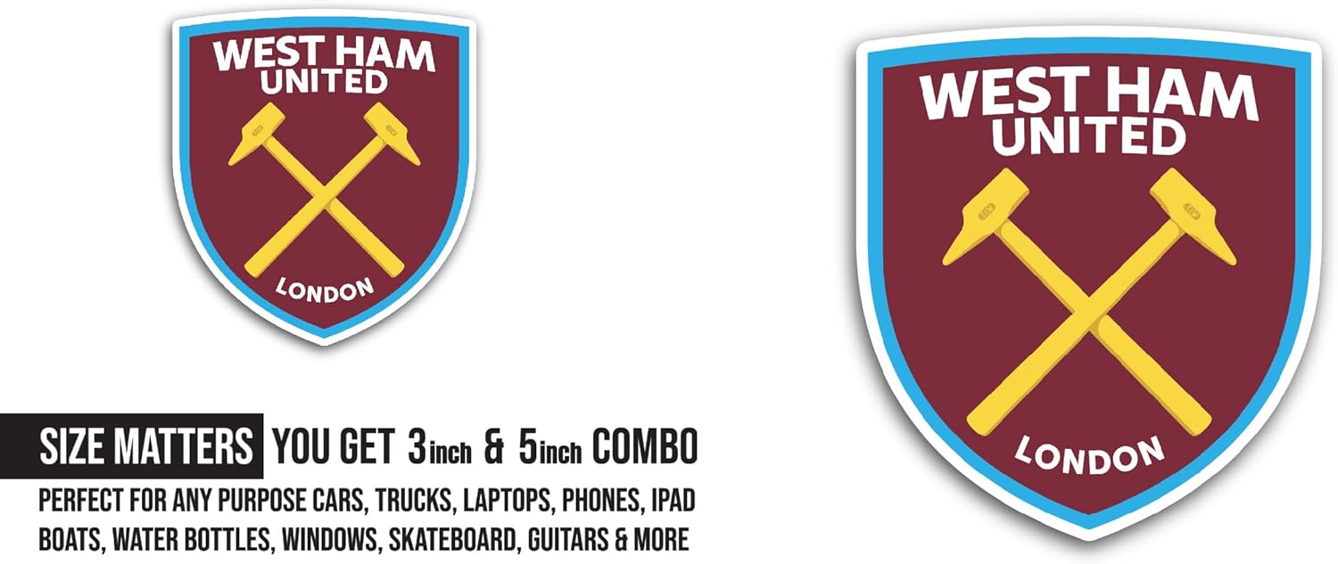 2 (Pieces) 3" and 5" West H@m United Sticker, Waterproof Vinyl Decals for Many Purpose Like Cars, Trucks, Laptops, Phones, Windows and More