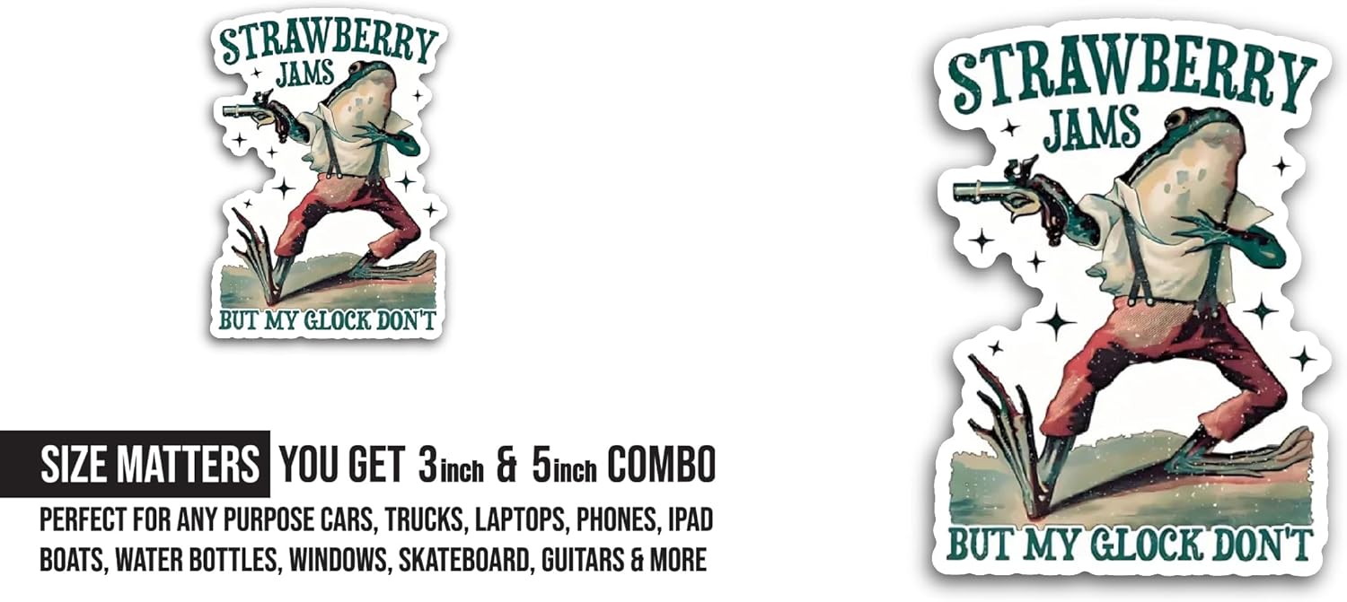 2 (Pieces) 3" and 5" Strawberry Jams Sticker, Waterproof Vinyl Decals for Many Purpose Like Cars, Trucks, Laptops, Phones, Windows and More