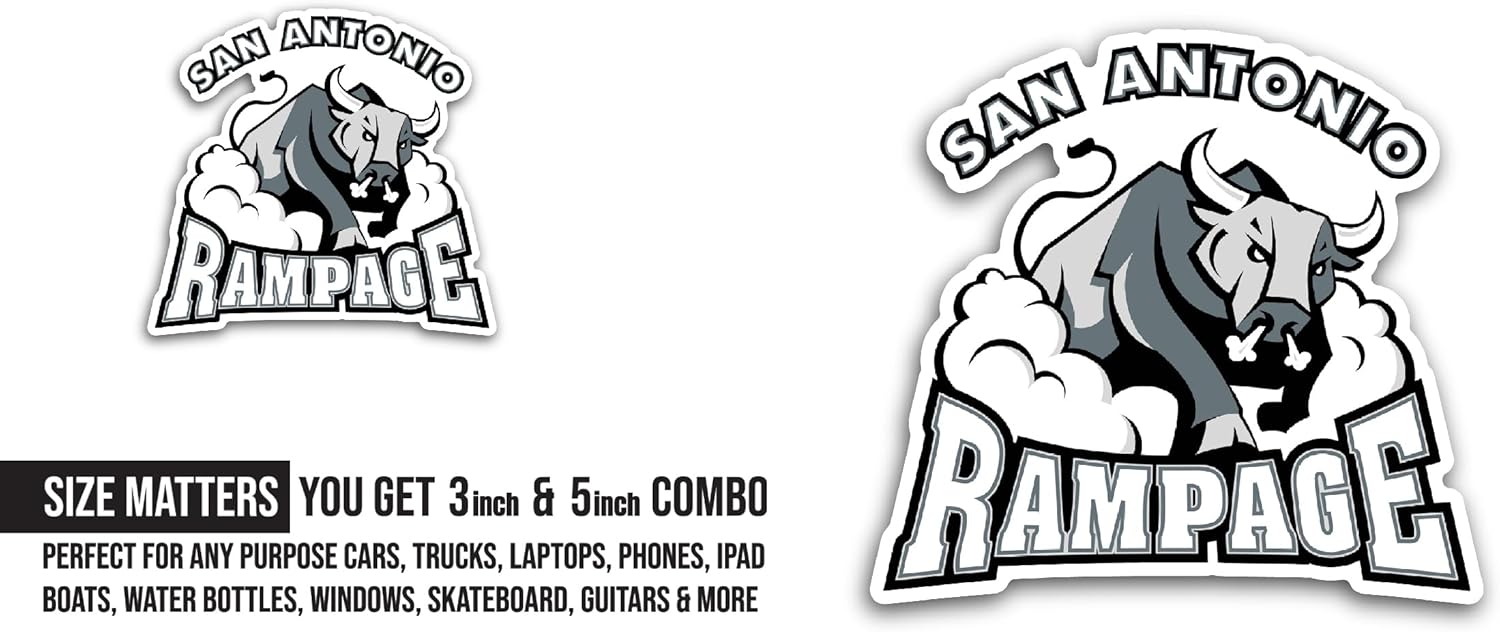 2 (Pieces) 3" and 5" San Antoni0 Rampage Sticker, Waterproof Vinyl Decals for Many Purpose Like Cars, Trucks, Laptops, Phones, Windows and More