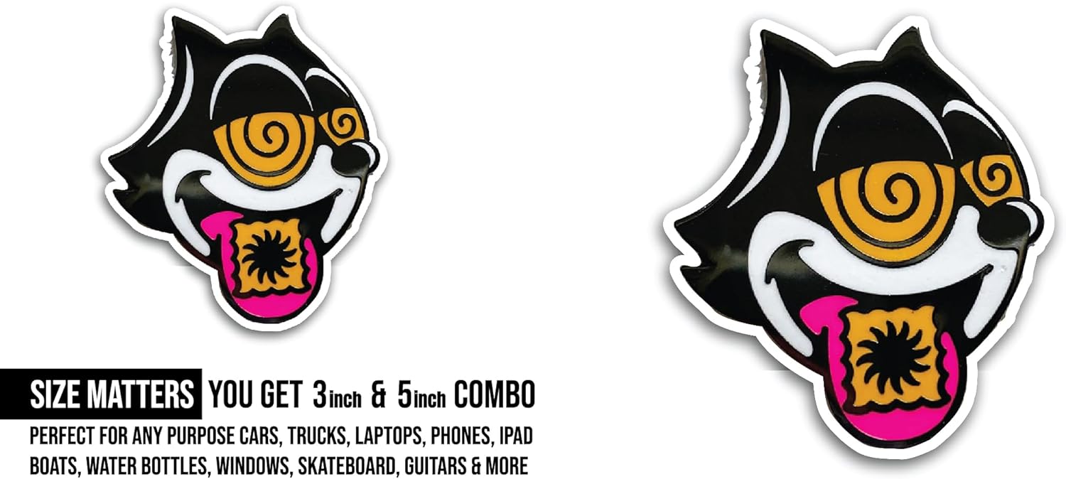 2 (Pieces) 3" and 5" Funny Cat Head Sticker, Waterproof Vinyl Decals for Many Purpose Like Cars, Trucks, Laptops, Phones, Windows and More