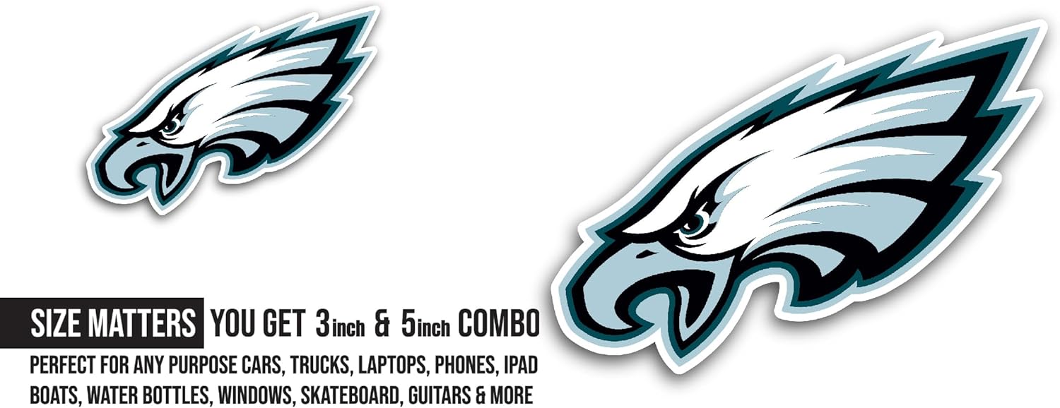 2 (Pieces) 3" and 5" Ph1ladelphia Eagles Decal Sticker, Waterproof Vinyl Decals for Many Purpose Like Cars, Trucks, Laptops, Phones, Windows and More