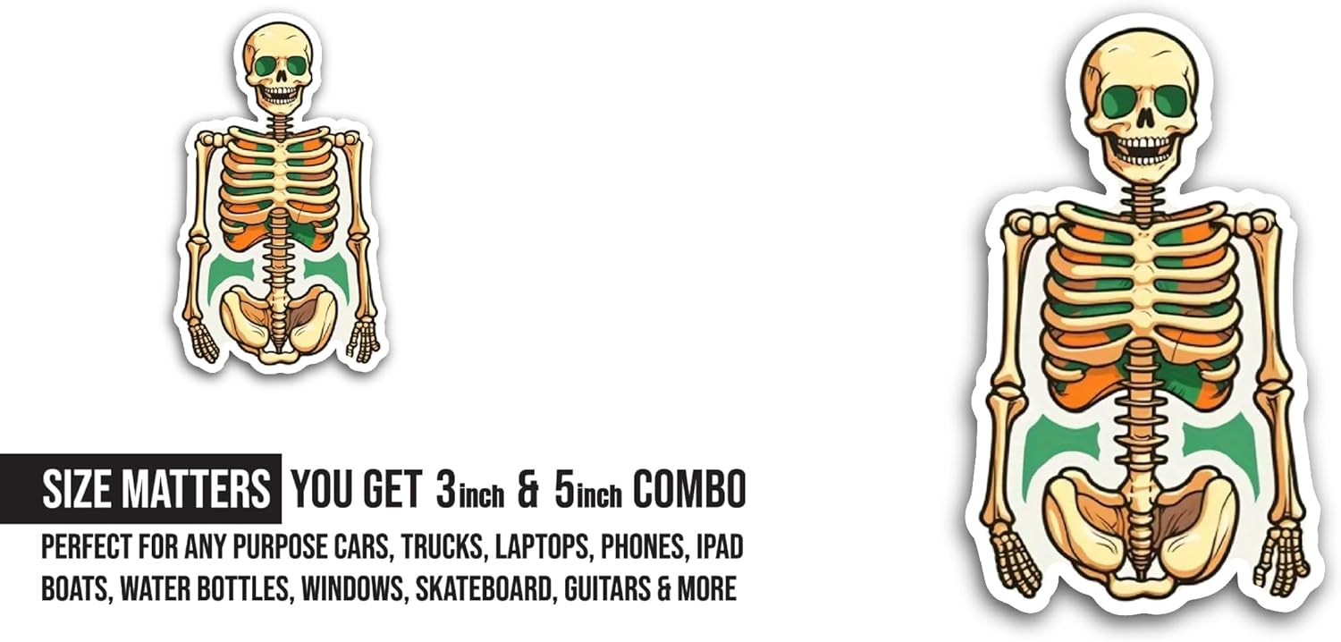 2 (Pieces) 3" and 5" Human Skeleton Sticker, Waterproof Vinyl Decals for Many Purpose Like Cars, Trucks, Laptops, Phones, Windows and More