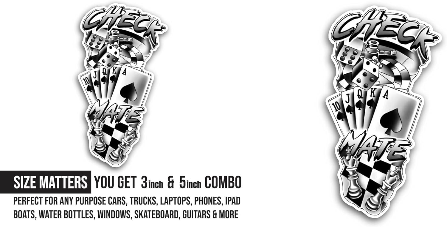 2 (Pieces) 3" and 5" Check Mate Sticker, Waterproof Vinyl Decals for Many Purpose Like Cars, Trucks, Laptops, Phones, Windows and More