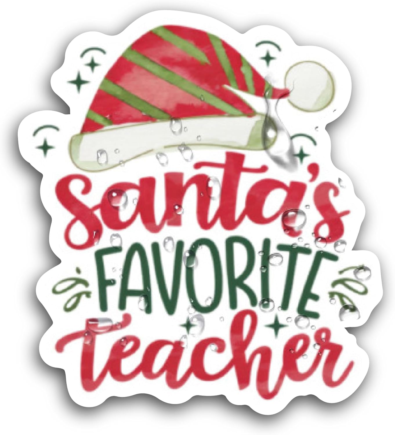 2 (Pieces) 3" and 5" Santa's Favorite Teacher Sticker, Waterproof Vinyl Decals for Many Purpose Like Cars, Trucks, Laptops, Phones, Windows and More