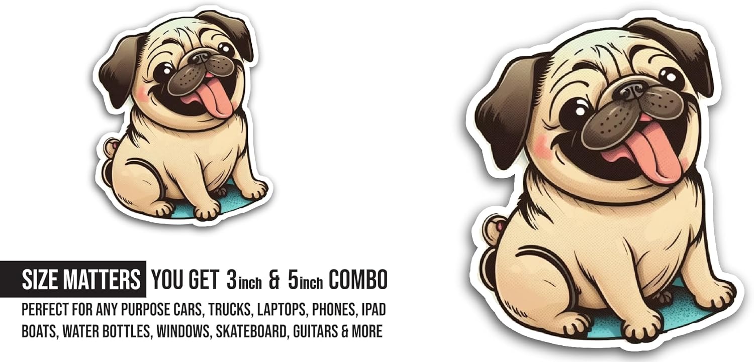 2 (Pieces) 3" and 5" Cute Bulldog Sticker, Waterproof Vinyl Decals for Many Purpose Like Cars, Trucks, Laptops, Phones, Windows and More