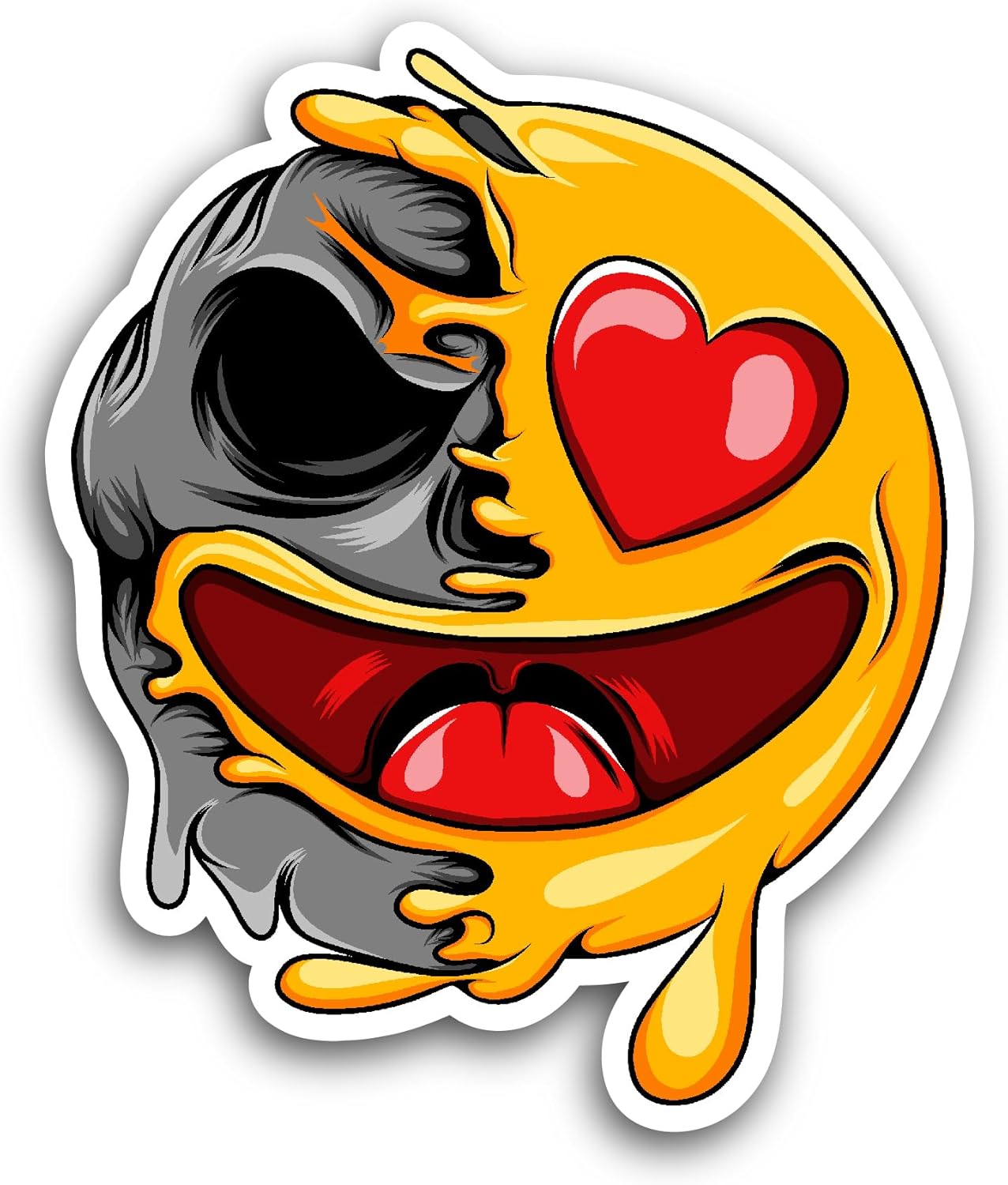 2 (Pieces) 3" and 5" Black and Yellow Face with Heart Sticker, Waterproof Vinyl Decals for Many Purpose Like Cars, Trucks, Laptops, Phones, Windows and More