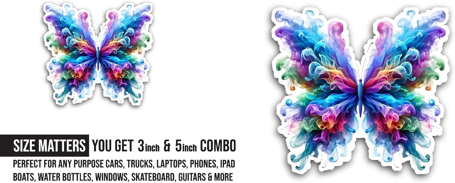 2 (Pieces) 3" and 5" Smoke Butterfly Sticker, Waterproof Vinyl Decals for Many Purpose Like Cars, Trucks, Laptops, Phones, Windows and More