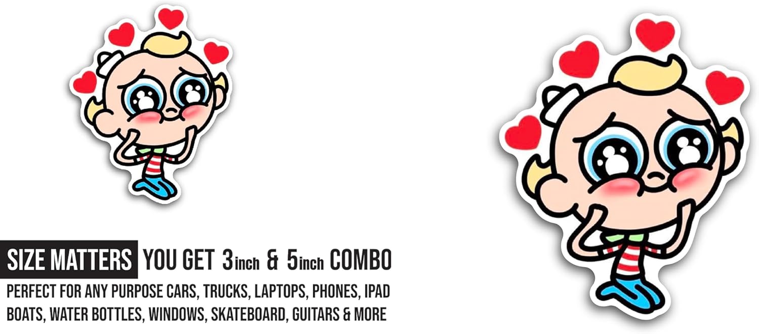2 (Pieces) 3" and 5" Flapj@ck Character Sticker, Waterproof Vinyl Decals for Many Purpose Like Cars, Trucks, Laptops, Phones, Windows and More