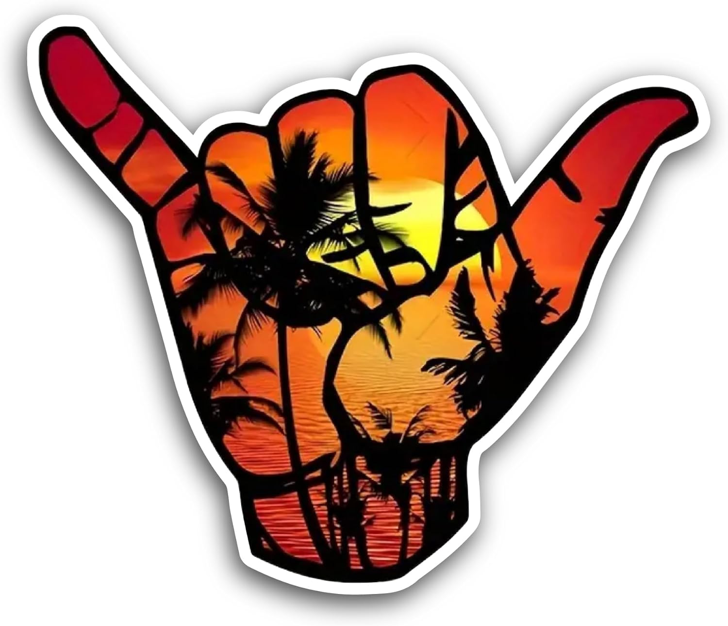2 (Pieces) 3" and 5" Hand Sign With Sun Set Sticker, Waterproof Vinyl Decals for Many Purpose Like Cars, Trucks, Laptops, Phones, Windows and More