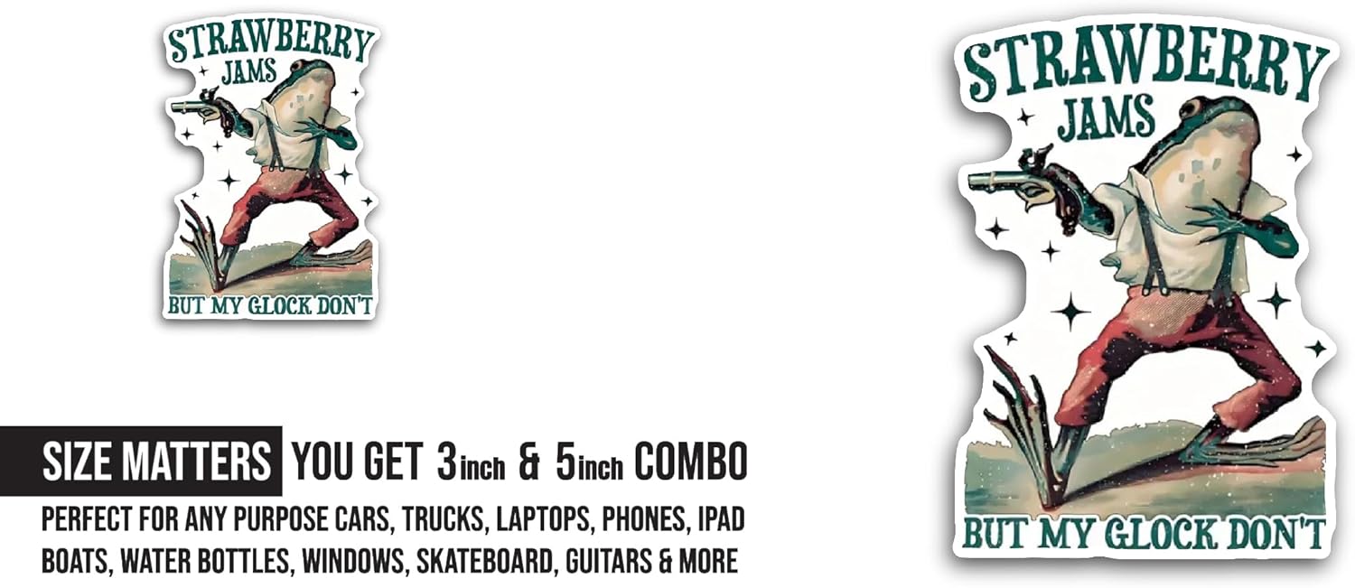 2 (Pieces) 3" and 5" Strawberry Jams Text Sticker, Waterproof Vinyl Decals for Many Purpose Like Cars, Trucks, Laptops, Phones, Windows and More
