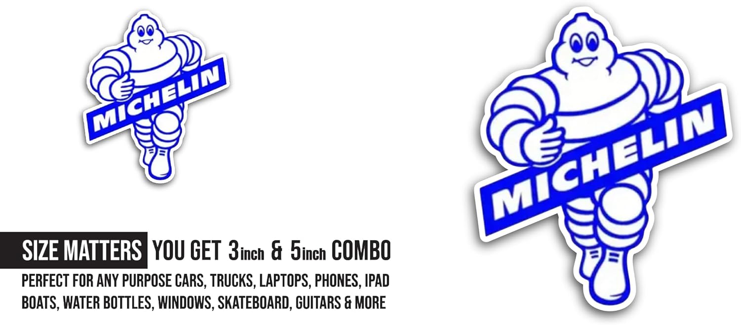 2 (Pieces) 3" and 5" Michelin Sticker, Waterproof Vinyl Decals for Many Purpose Like Cars, Trucks, Laptops, Phones, Windows and More
