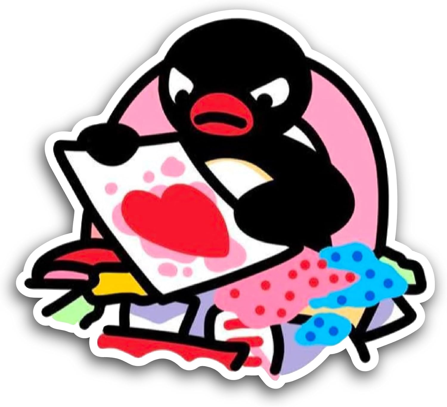 2 (Pieces) 3" and 5" Penguin with Heart Sticker, Waterproof Vinyl Decals for Many Purpose Like Cars, Trucks, Laptops, Phones, Windows and More