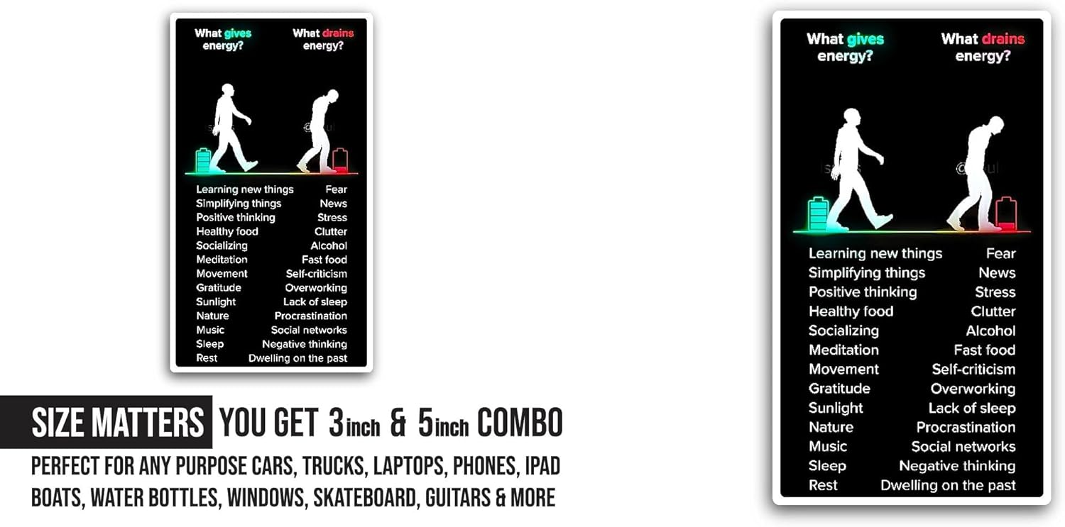 2 (Pieces) 3" and 5" What Gives Energy Sticker, Waterproof Vinyl Decals for Many Purpose Like Cars, Trucks, Laptops, Phones, Windows and More