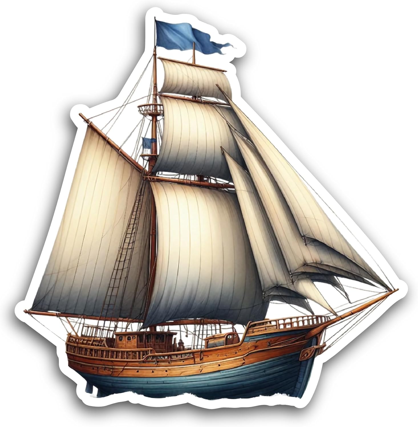 2 (Pieces) 3" and 5" Vintage Ship Sticker, Waterproof Vinyl Decals for Many Purpose Like Cars, Trucks, Laptops, Phones, Windows and More