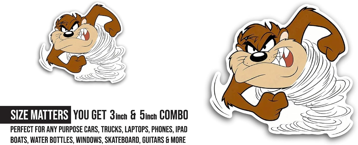 2 (Pieces) 3" and 5" Cartoon Devil Sticker, Waterproof Vinyl Decals for Many Purpose Like Cars, Trucks, Laptops, Phones, Windows and More