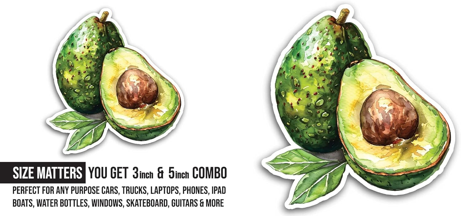 2 (Pieces) 3" and 5" Avocado Fruit Sticker, Waterproof Vinyl Decals for Many Purpose Like Cars, Trucks, Laptops, Phones, Windows and More