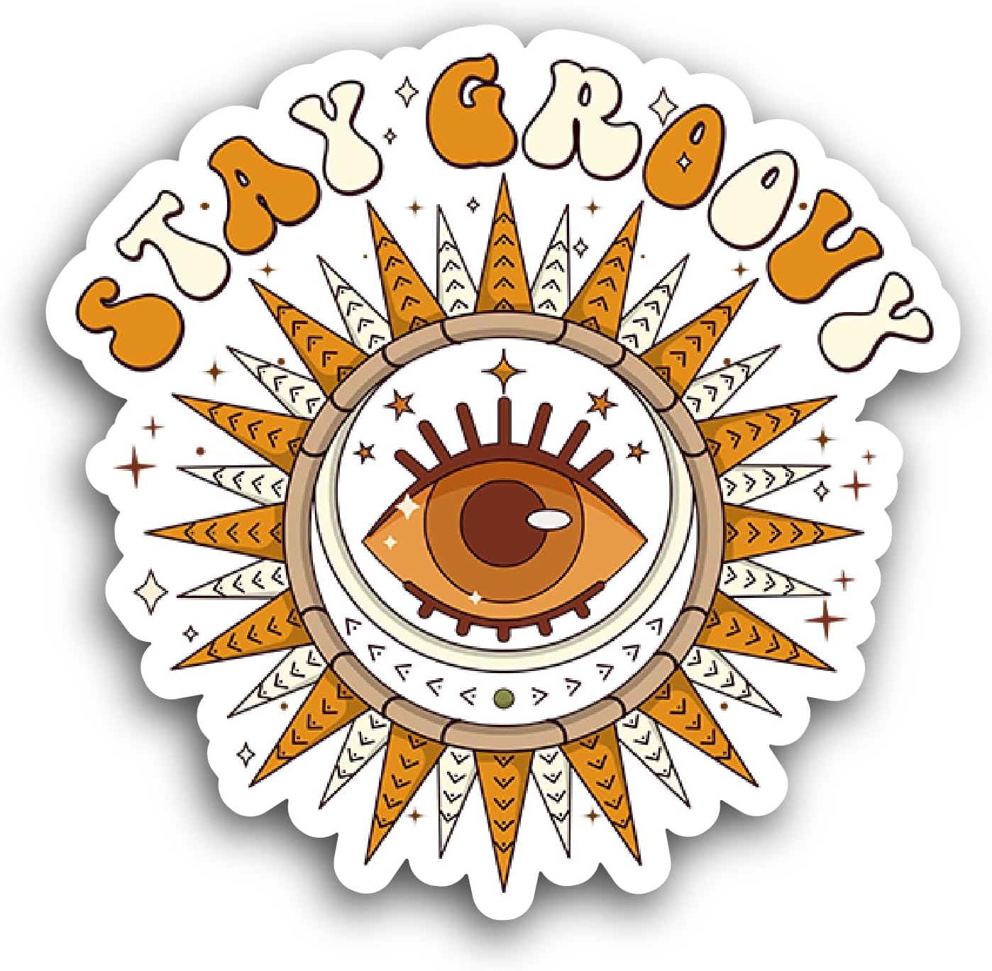 2 (Pieces) 3" and 5" Stay Groovy Text with Eyes Sticker, Waterproof Vinyl Decals for Many Purpose Like Cars, Trucks, Laptops, Phones, Windows and More