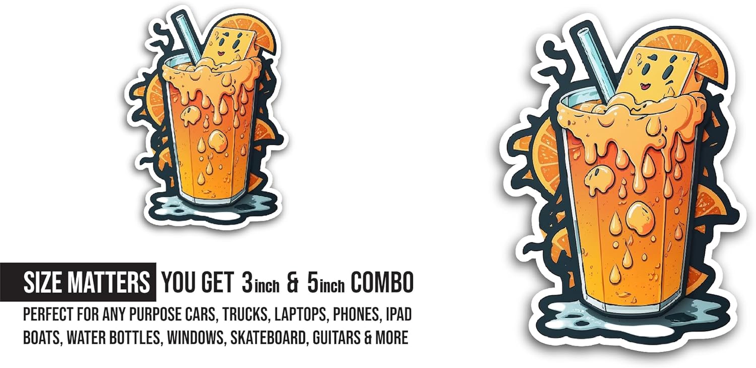 2 (Pieces) 3" and 5" Orange Drink Sticker, Waterproof Vinyl Decals for Many Purpose Like Cars, Trucks, Laptops, Phones, Windows and More