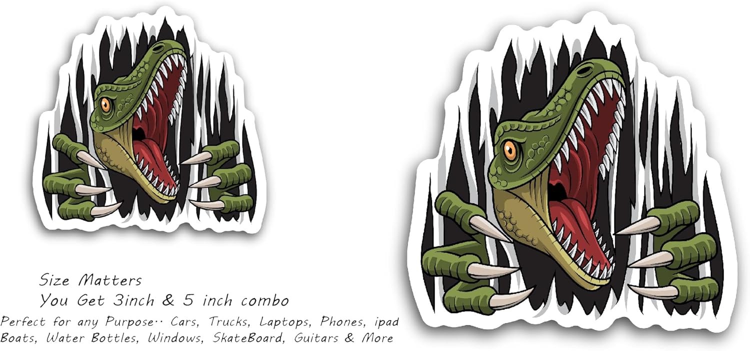 2 (Pieces) 3" and 5" Cartoon Dinosaur Sticker, Waterproof Vinyl Decals for Many Purpose Like Cars, Trucks, Laptops, Phones, Windows and More