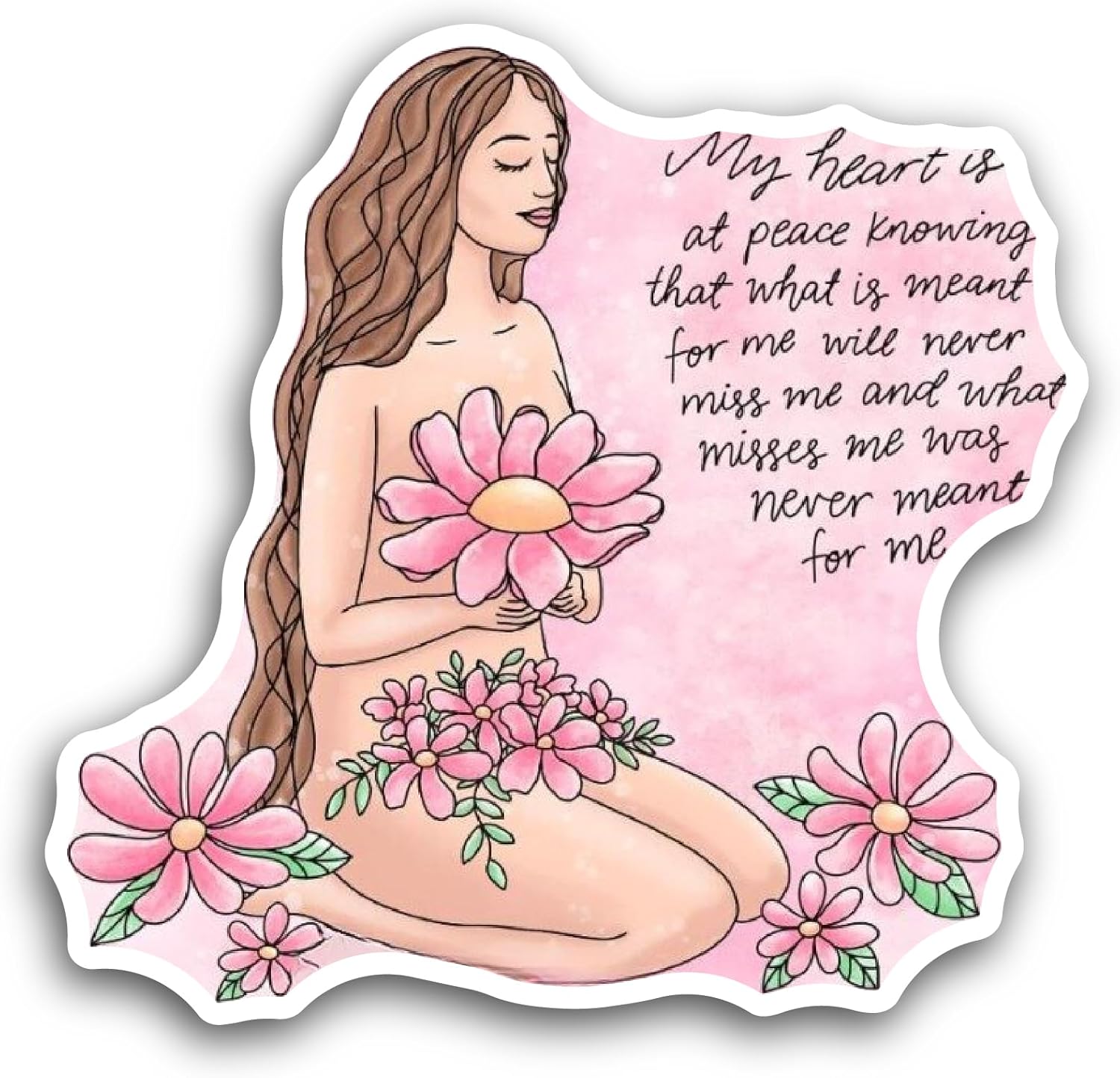 2 (Pieces) 3" and 5" Girl Holding Flowers with Flowers Sticker, Waterproof Vinyl Decals for Many Purpose Like Cars, Trucks, Laptops, Phones, Windows and More