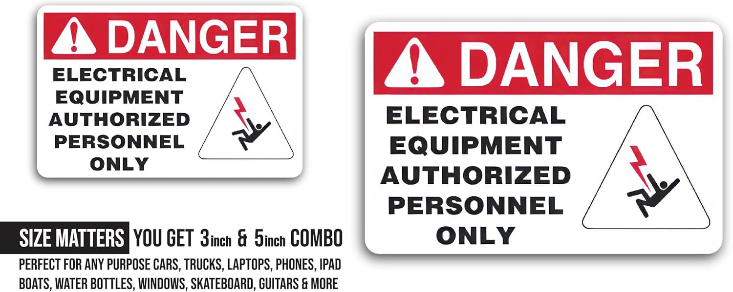 2 (Pieces) 3" and 5" Electrical Equipment Authorized Personnel Only Decal Sticker, Waterproof Vinyl Decals for Many Purpose Like Cars, Trucks, Laptops, Phones, Windows and More
