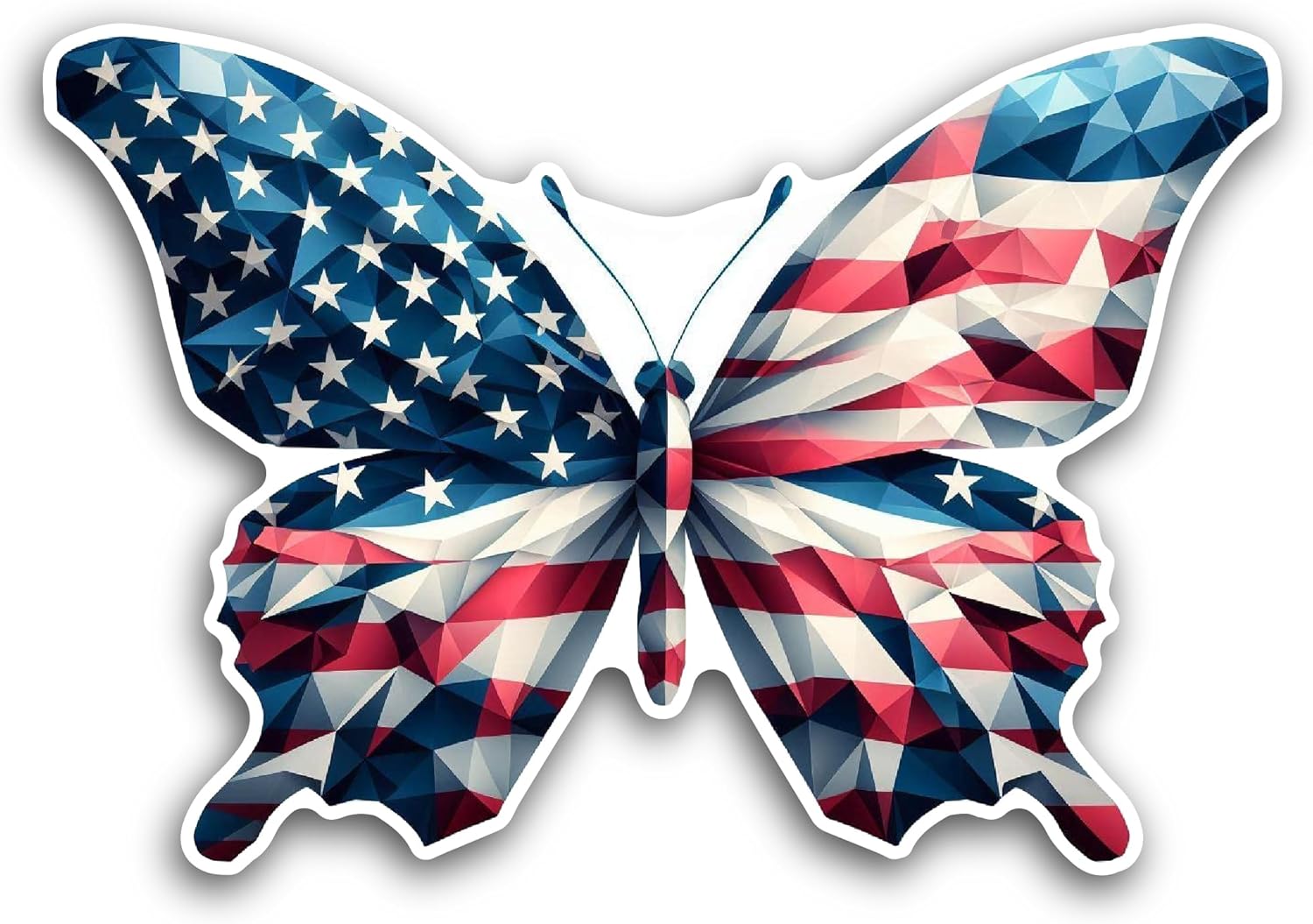 2 (Pieces) 3" and 5" Butterfly with US Flag Color Decal Sticker, Waterproof Vinyl Decals for Many Purpose Like Cars, Trucks, Laptops, Phones, Windows and More