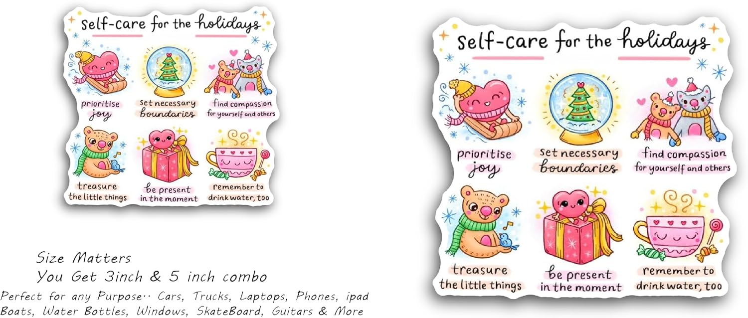 2 (Pieces) 3" and 5" Self Care Quotes with Arts Sticker, Waterproof Vinyl Decals for Many Purpose Like Cars, Trucks, Laptops, Phones, Windows and More