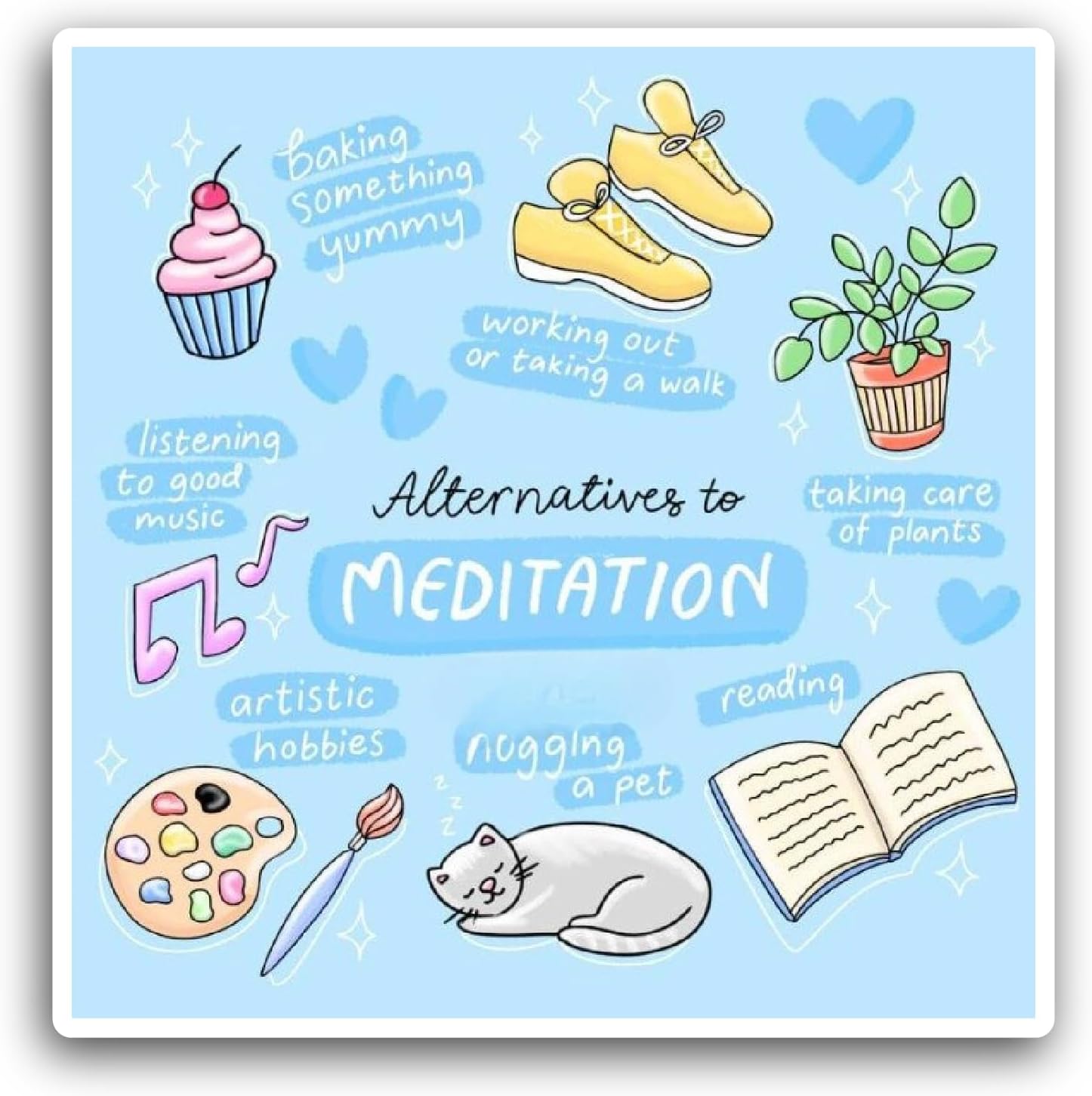 2 (Pieces) 3" and 5" Alternatives to Meditation Text Sticker, Waterproof Vinyl Decals for Many Purpose Like Cars, Trucks, Laptops, Phones, Windows and More