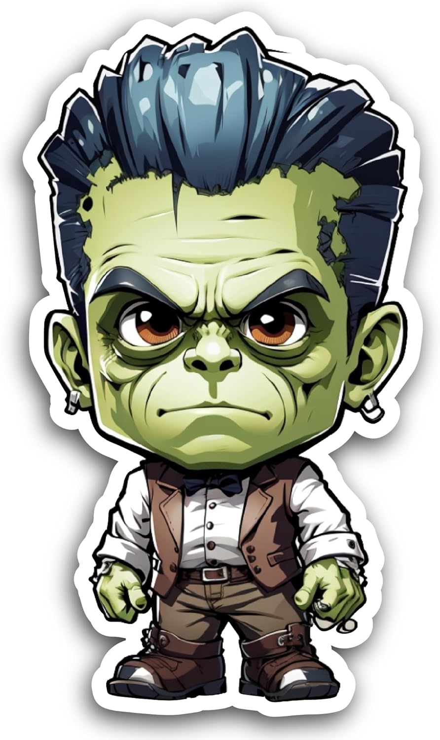 2 (Pieces) 3" and 5" Cartoon Green Zombie Sticker, Waterproof Vinyl Decals for Many Purpose Like Cars, Trucks, Laptops, Phones, Windows and More