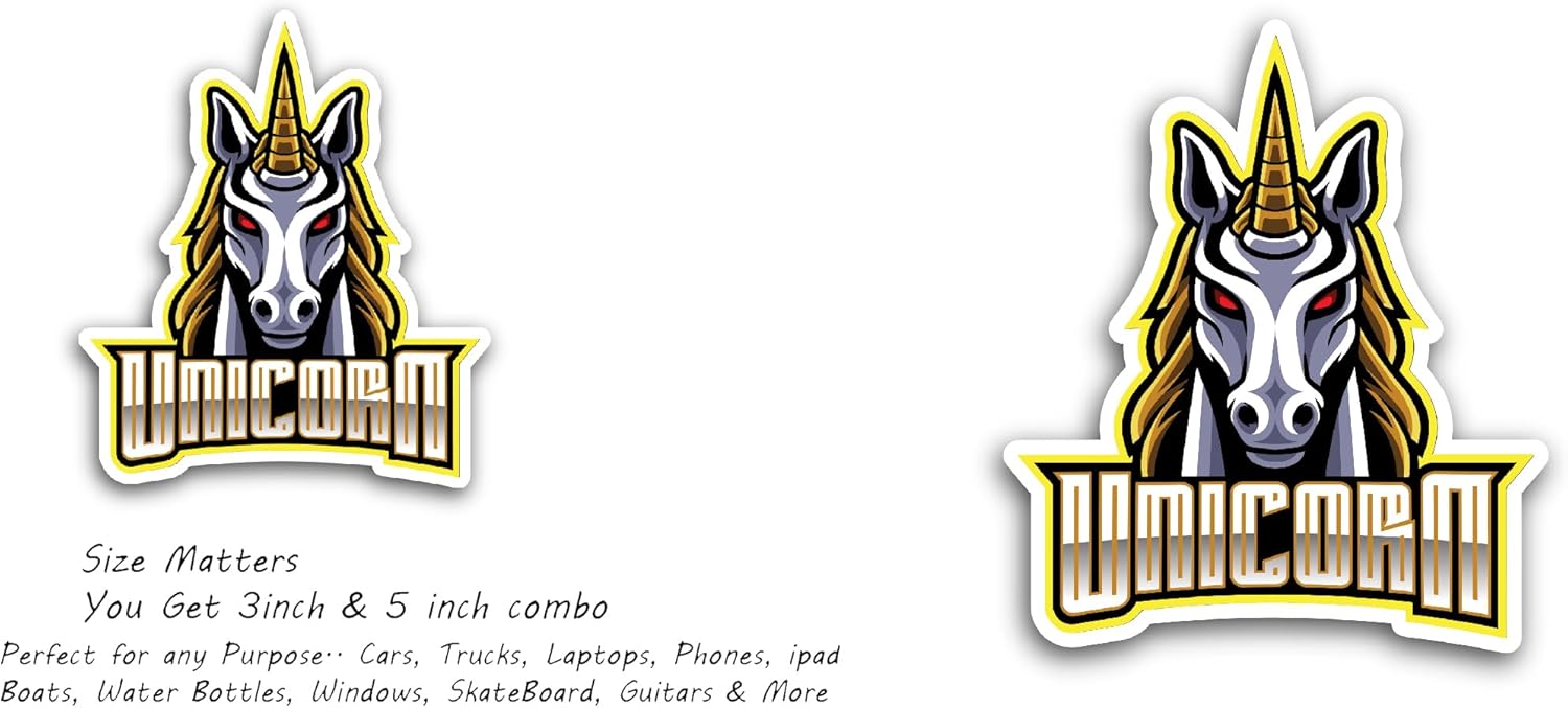 2 (Pieces) 3" and 5" Unicorn Sticker, Waterproof Vinyl Decals for Many Purpose Like Cars, Trucks, Laptops, Phones, Windows and More