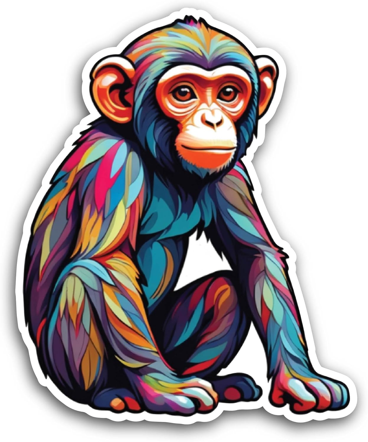 2 (Pieces) 3" and 5" Colorful Cute Chimpanzee Sticker, Waterproof Vinyl Decals for Many Purpose Like Cars, Trucks, Laptops, Phones, Windows and More