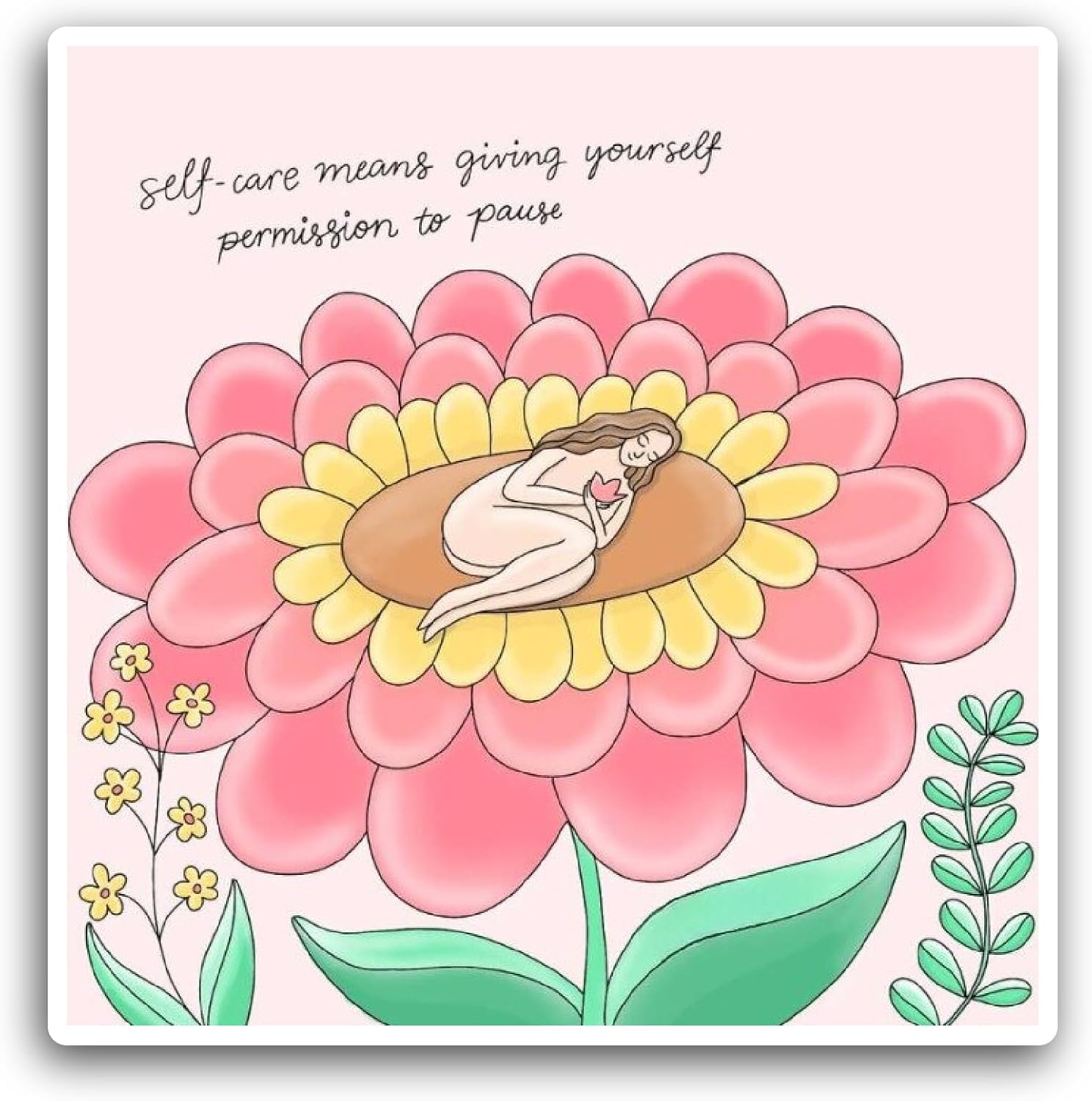 2 (Pieces) 3" and 5" Girl Sleeping On Big Flower Sticker, Waterproof Vinyl Decals for Many Purpose Like Cars, Trucks, Laptops, Phones, Windows and More
