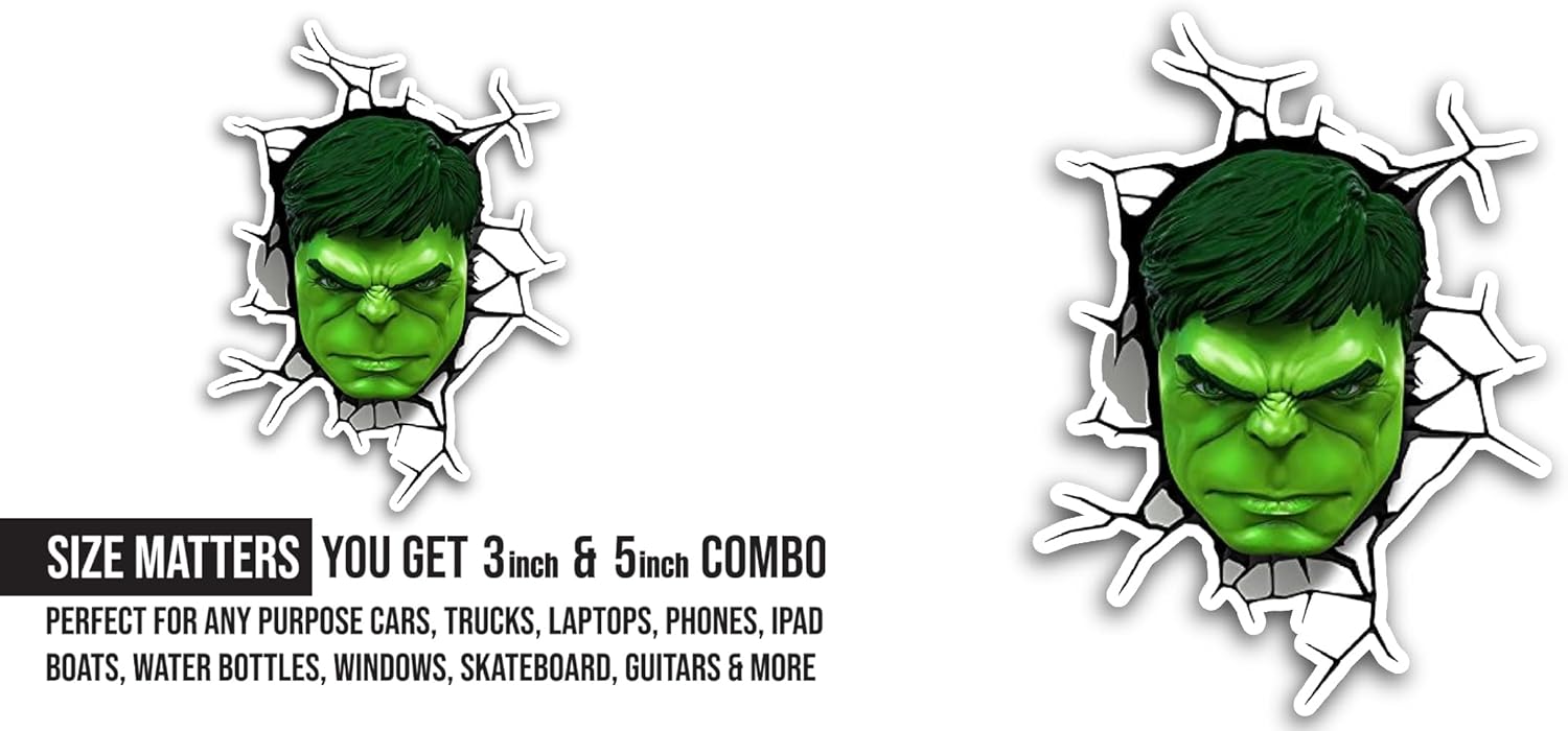 2 (Pieces) 3" and 5" Green Giant Face Sticker, Waterproof Vinyl Decals for Many Purpose Like Cars, Trucks, Laptops, Phones, Windows and More