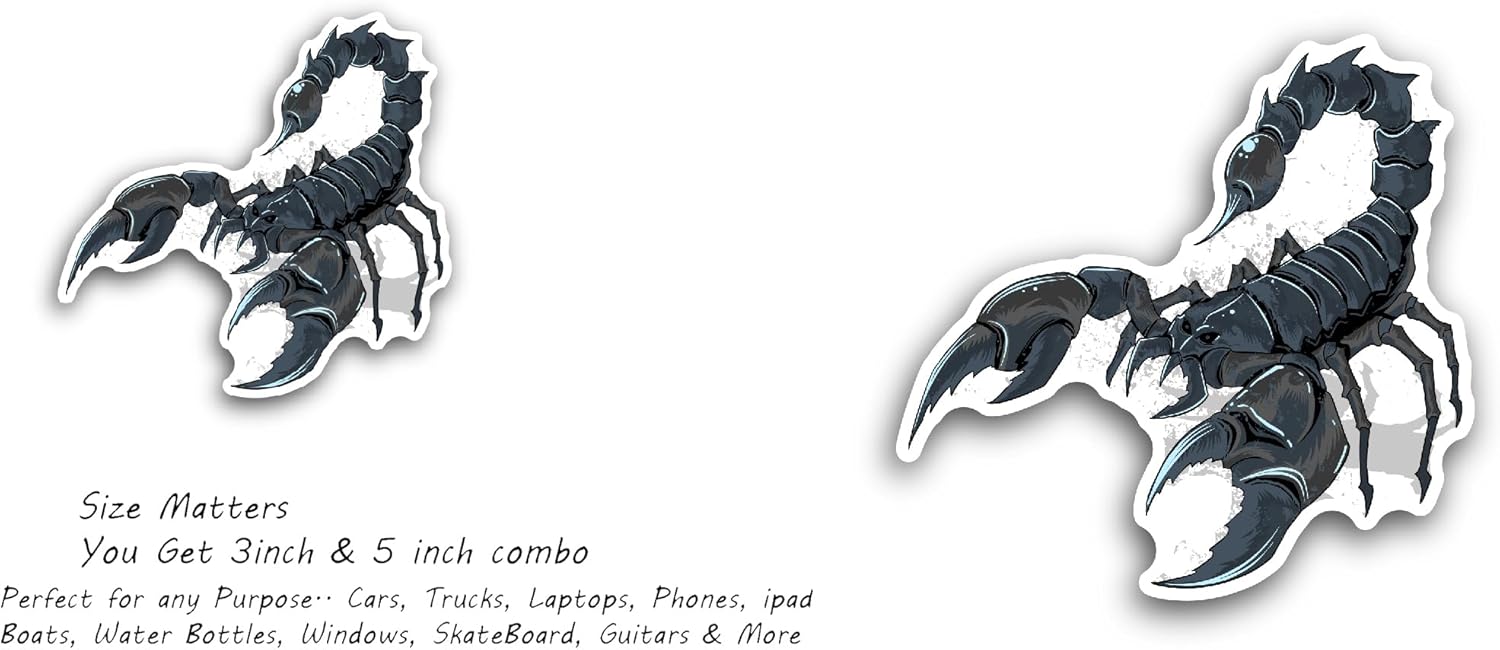 2 (Pieces) 3"" and 5"" Black Scorpion Sticker,Waterproof Vinyl Decals for Many Purpose Like Cars, Trucks, Laptops, Phones, Windows and More, StickersNDecals-FBA-301